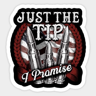 Funny Just The Tip I Promise USA Flag Bullet Pun Sticker